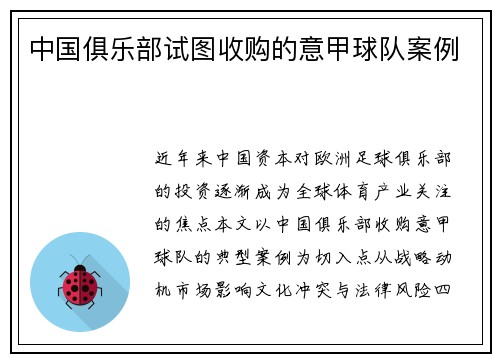 中国俱乐部试图收购的意甲球队案例